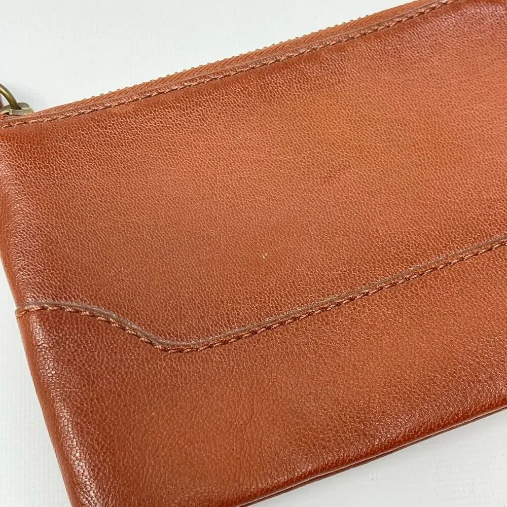 FRYE Frye Melissa Leather Wristlet Cognac Brown Pebbled Wallet Coin Bag